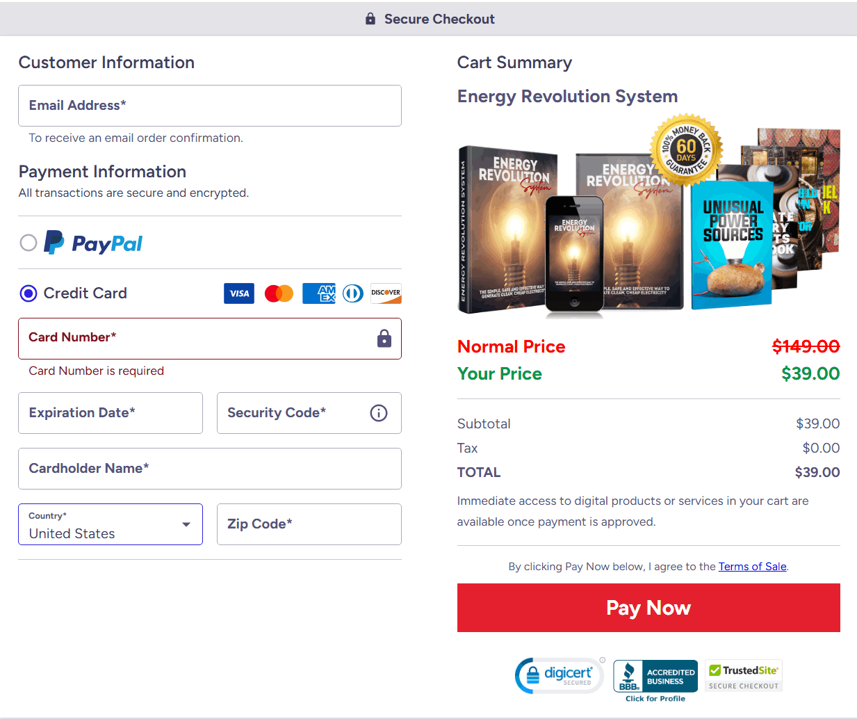 Energy Revolution System Check out Page